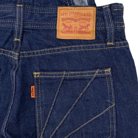 LEVI'S Orange Tab Overalls Jumpsuit Sz 25 Blue Raw Fringe Hem - Picture 13 of 14